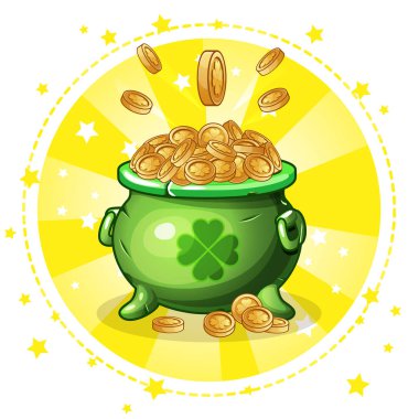 Karikatür yeşil pot altın sikke