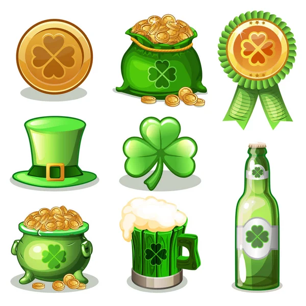 Cartoon instellen van St. Patrick Day groene pictogrammen, — Stockvector