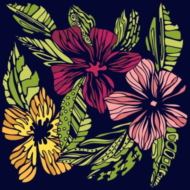 Stilize renkli çiçek kroki