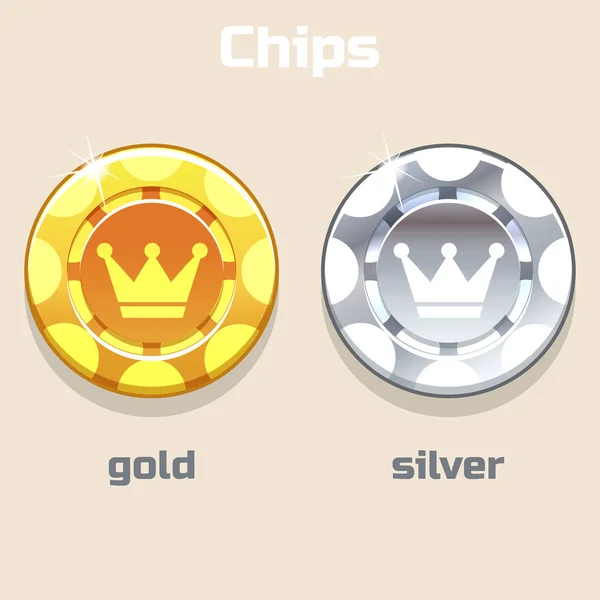Vector Poker guld och silver Chips — Stock vektor