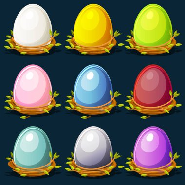 Karikatür komik kuşlar twigs Nest yumurta renkli.