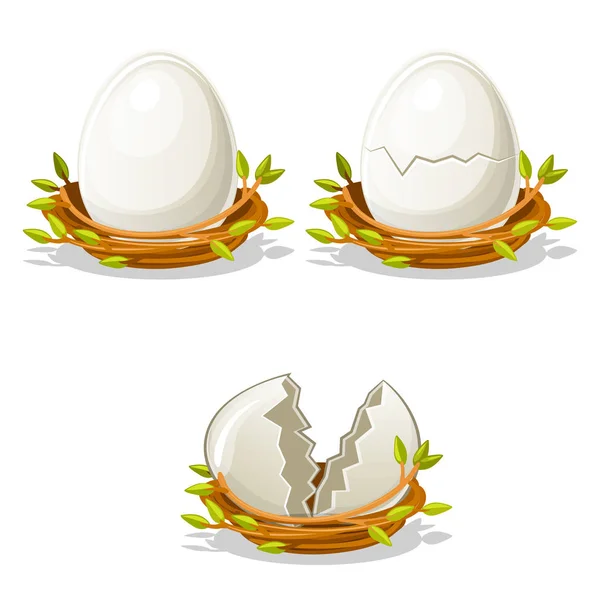 Tecknad rolig ägg fåglar häckar av kvistar i — Stockfoto