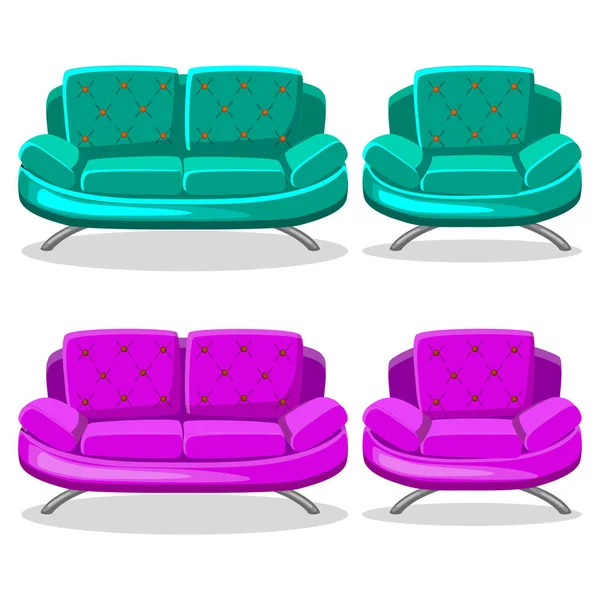 Мультяшне барвисте крісло і диван, набір 9 — стокове фото