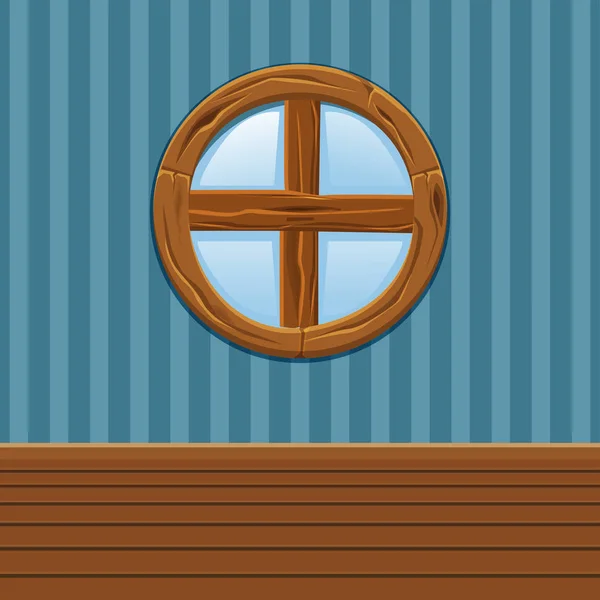 Kreskówka drewniane okrągłe okno, wnętrza domu — Zdjęcie stockowe