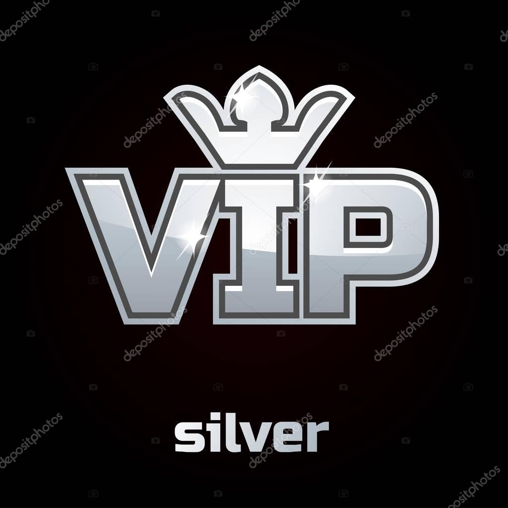 Silver Vip vector symbol on black background, set 2