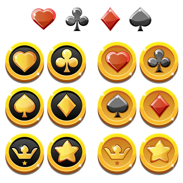 Conjunto vectorial ilustración de iconos de oro y monedas de cartas de juego — Vector de stock