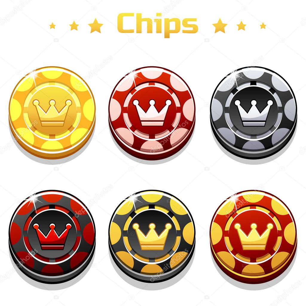 Vector golden, black and red Poker Chips on the white background