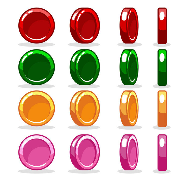 Cartoon colorful Coin set, game Rotation animation