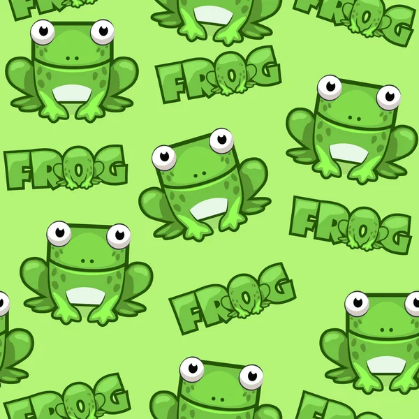 Nahtlose Muster niedlichen Cartoon quadratischen Frosch auf grünem Hintergrund — Stockvektor
