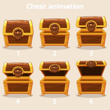 Animation step by step open and closed wooden chest clipart