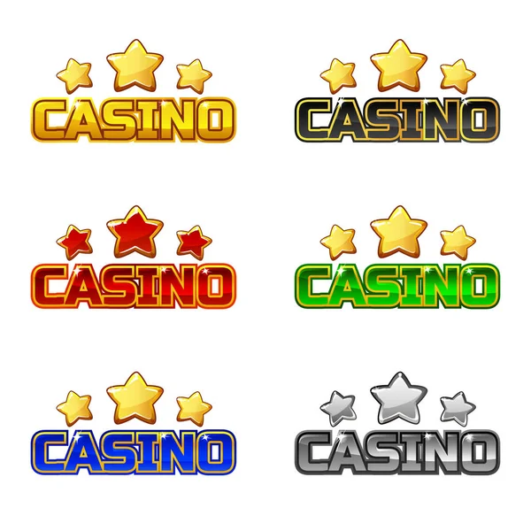 Färgade logotypen texten casino och stjärna för Ui spelet element — Stock vektor