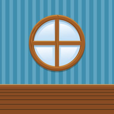 Çizgi film tahta yuvarlak pencere, ana sayfa iç ayarla