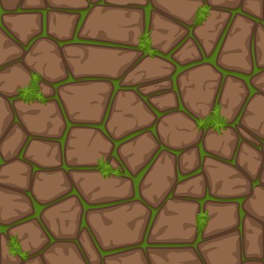 Kahverengi taş karikatür ve sorunsuz arka plan, doku desen set5 çim