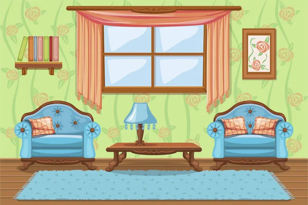 Ställ in cartoon stoppade möbler, vardagsrum — Stock vektor