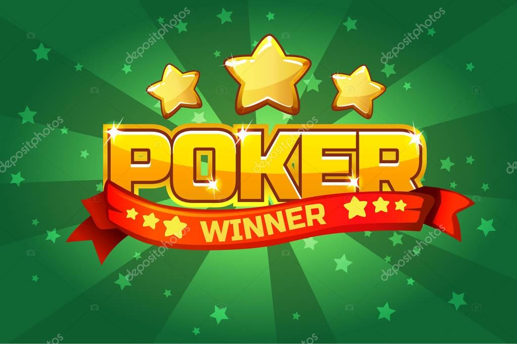 Vector logo text POKER and gold star, For Ui Game element. Green background glow