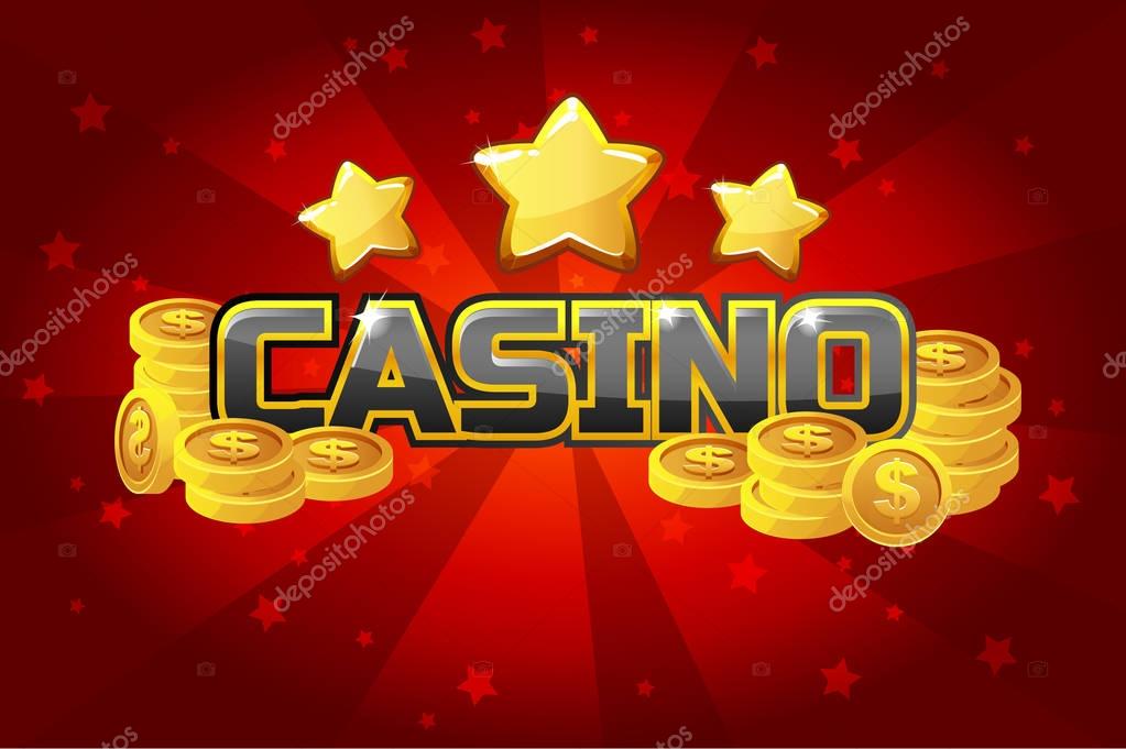 Vector logo text casino and gold coins, For Ui Game element. Red background glow