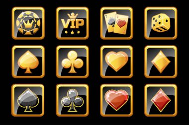 Altın ve siyah casino kutsal kişilerin resmi, poker oyun sembolleri cam