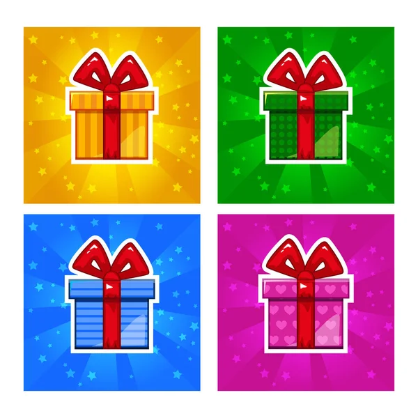 Icônes de boîte cadeau multicolore de bande dessinée — Image vectorielle