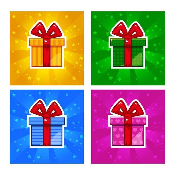 Dibujos animados multicolor Iconos de caja de regalo — Archivo Imágenes Vectoriales