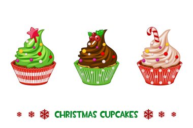 Vektör karikatür cupcakes Merry Christmas 