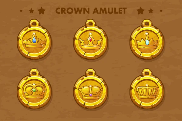 Ensemble vectoriel amulettes anciennes avec couronne — Image vectorielle
