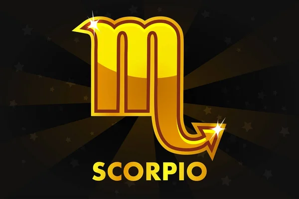 Segni astrologici dorati su sfondo nero, Scorpione zodiacale — Vettoriale Stock