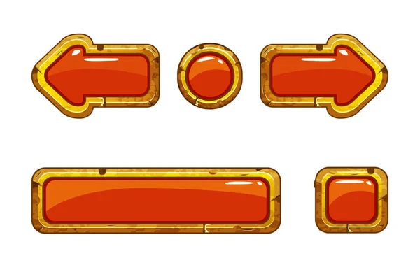 Caricatura oro viejos botones rojos para el juego o el diseño web — Archivo Imágenes Vectoriales