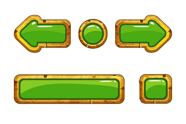 Γελοιογραφία χρυσό παλιά πράσινα κουμπιά για παιχνίδι ή web design — Διανυσματικό Αρχείο