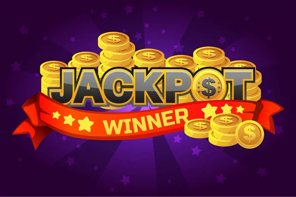 Logo tekst Jackpot i złote monety, elementu dla interfejsu użytkownika gry — Wektor stockowy