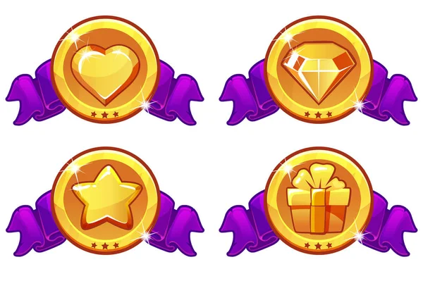 Dibujos animados icono de diseño para el juego, UI Vector banner, estrella, calor, regalo y diamantes iconos conjunto — Archivo Imágenes Vectoriales
