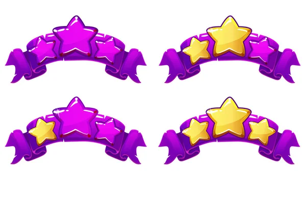 Векторный уровень полное ранжирование баннеров со звездами на фиолетовой ленте — стоковый вектор