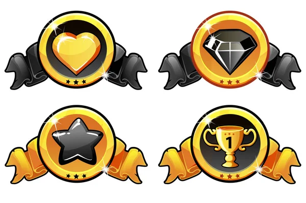 Design de ícone dourado e preto para o jogo, banner de vetor de interface do usuário — Vetor de Stock