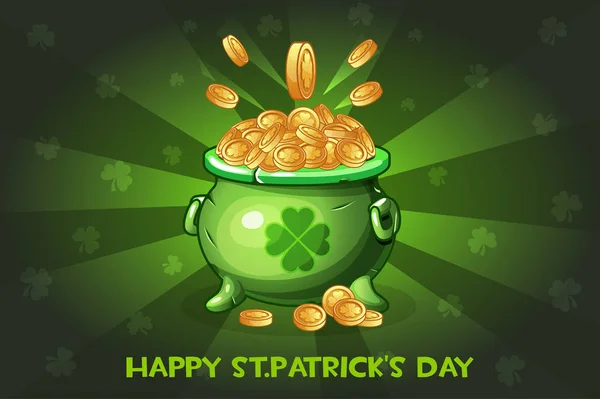 동전과 냄비를 만화. 그림 행복 St.Patricks 일 — 스톡 벡터