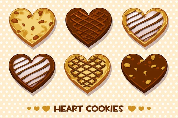 Biscotti di pan di zenzero e cioccolato a forma di cuore, set Buon San Valentino — Vettoriale Stock