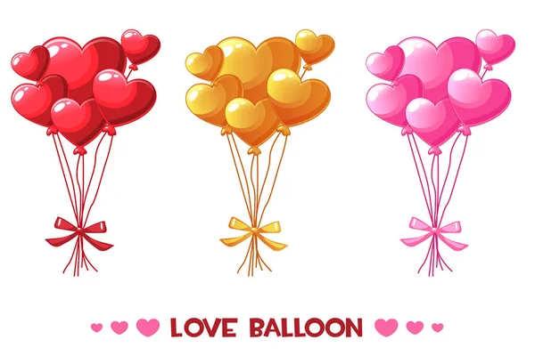 Ballons de coeur colorés de bande dessinée, ensemble Joyeuse Saint-Valentin — Image vectorielle