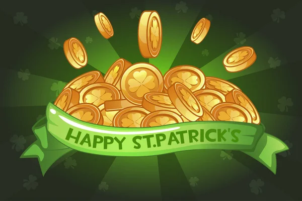 幸せの St.Patricks 日りぼんとコイン — ストックベクタ