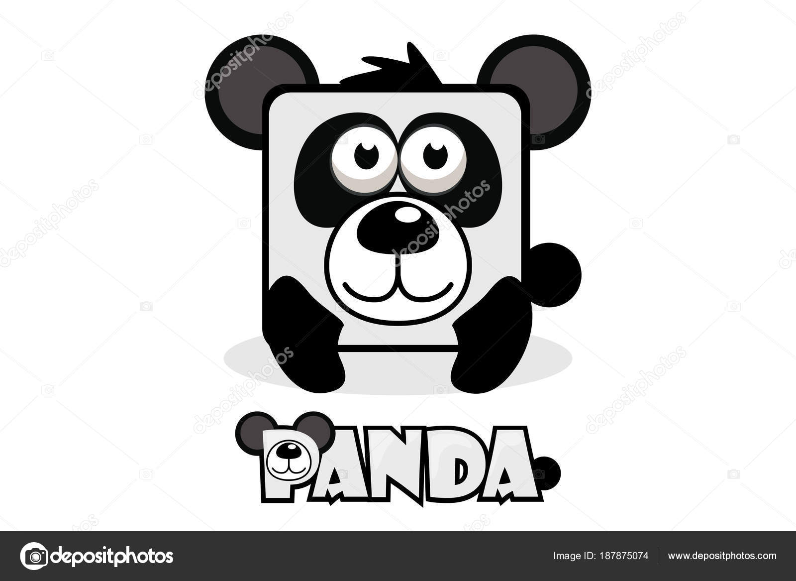 Panda quadrado bonito dos desenhos animados. Conjunto de animais vetores  imagem vetorial de BabySofja.gmail.com© 187875074