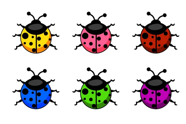 Cartoon colorful Ladybug set. Animals and insects text name — Stock Vector