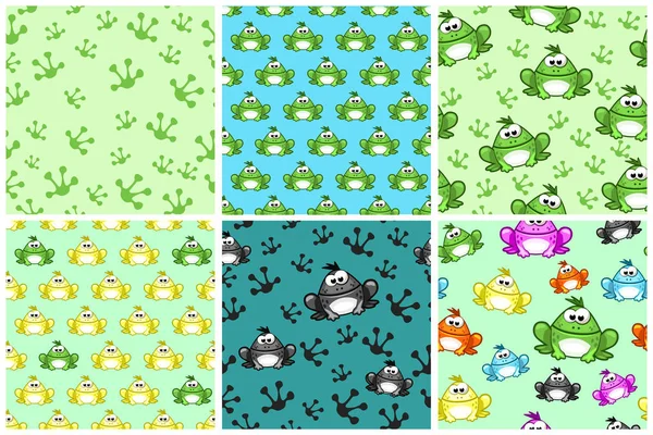 Tecknade seamless mönster från grodor. Olika färgade paddor — Stock vektor