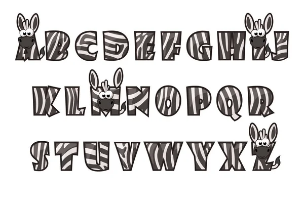 Cartoon Zebra font Lettering. Serie alfabeto — Vettoriale Stock