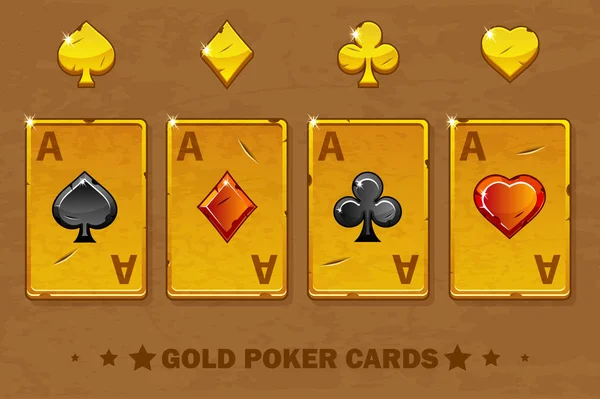 Старі золоті чотири покерні карти Ейс покеру. Піктограми для ігрових активів — стоковий вектор
