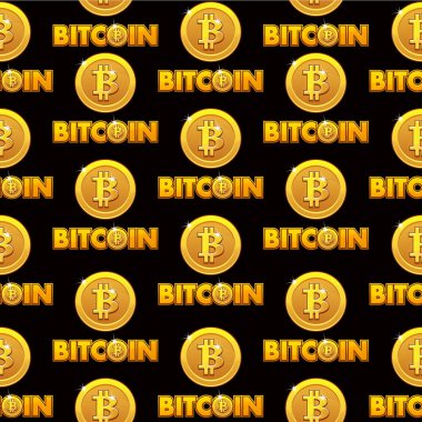 Logo Bitcoin illüstrasyon Dikişsiz desen arka plan altın sikke bitcoin işareti ile izole. Cryptocurrency elektronik
