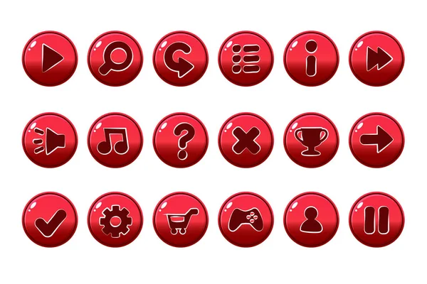 Γυαλιστερό κόκκινο κουμπιά για όλα τα είδη των Casual, κινούμενα σχέδια στοιχείων για παιχνίδια περιουσιακά στοιχεία — Διανυσματικό Αρχείο