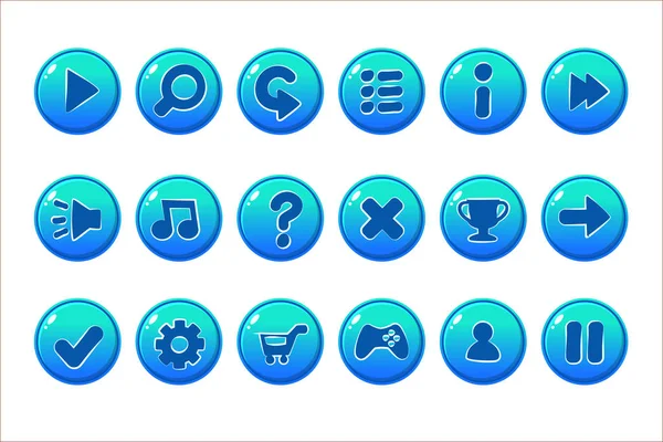 Lesklá modrá tlačítka pro všechny druhy příležitostné, kreslené prvky pro hry aktiva — Stockový vektor
