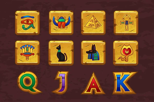 Egyptské ikony pro hry kasino sloty stroje — Stockový vektor