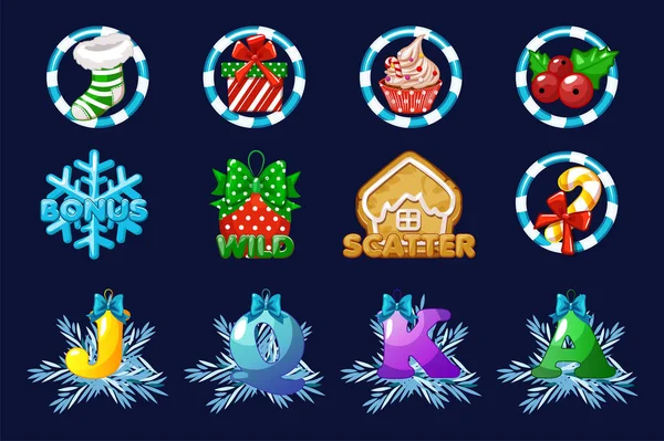 Christmas icons for slots. Complete set vector icons for casino slot game. — Stock Vector