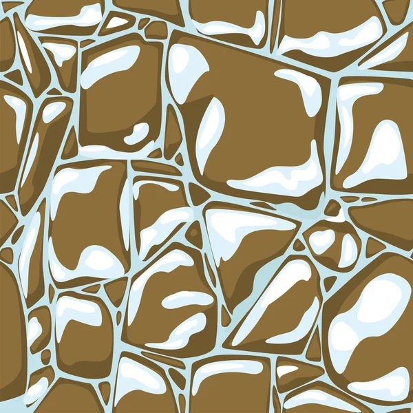 Pierre brune et texture sans couture neige. Fond en pierre d'hiver — Image vectorielle