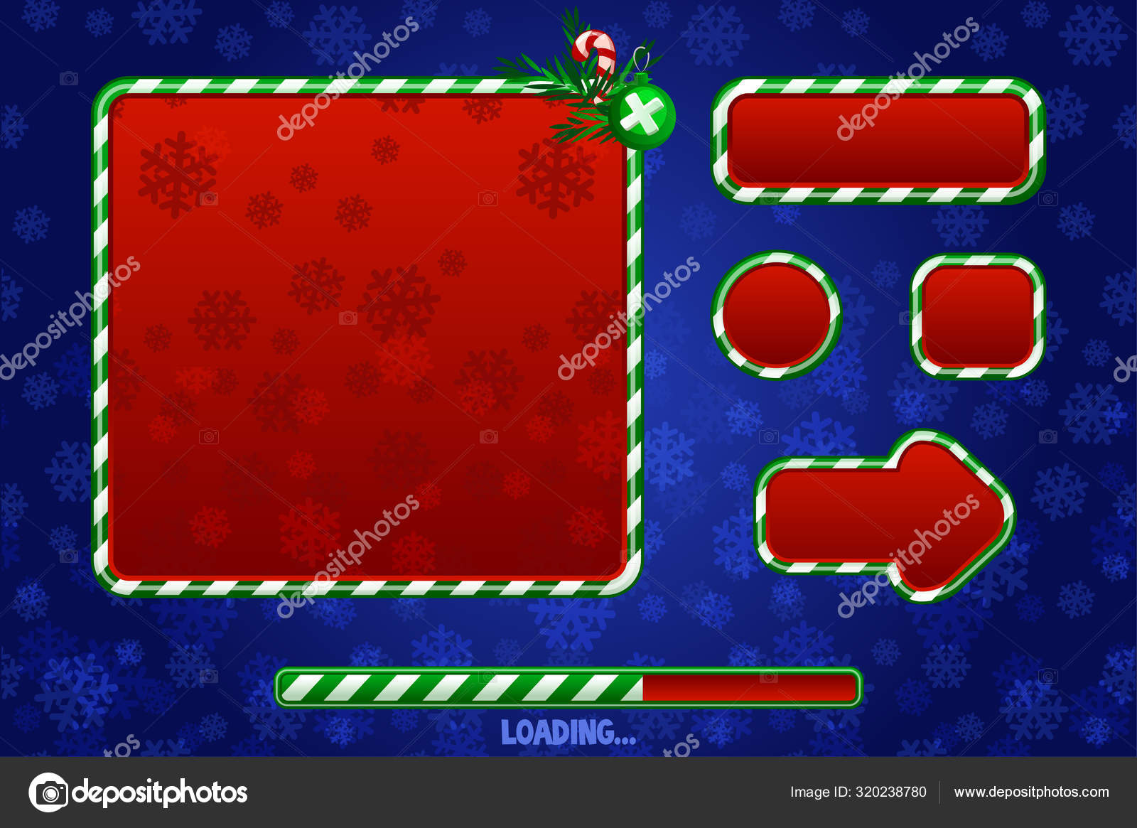 Christmas Game UI Utilities For UI Graphic Assets. Пуговицы, Доски.