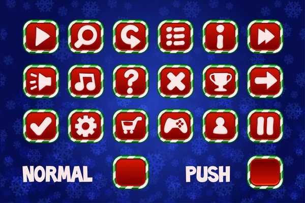Χριστουγεννιάτικα Κουμπιά για Web και 2d Games UI. Κανονικό και πιέστε το τετράγωνο κουμπί. — Διανυσματικό Αρχείο