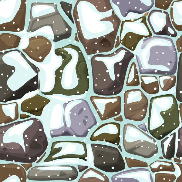 Texture pierre recouverte de neige, fond sans couture. Vecteur hiver pierre fond . — Image vectorielle